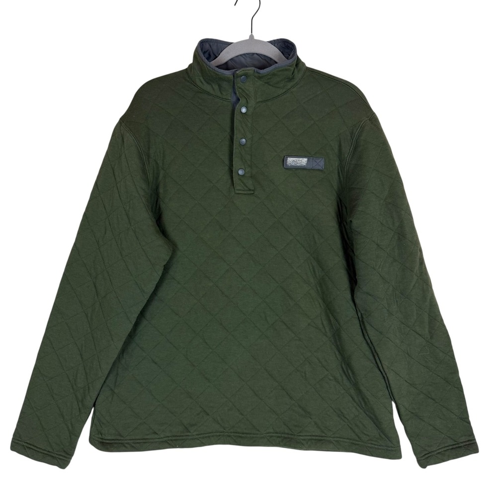 Ocean + Coast Sweatshirt Mens Medium Green Quilted Snap Mock Neck Lined Pullover